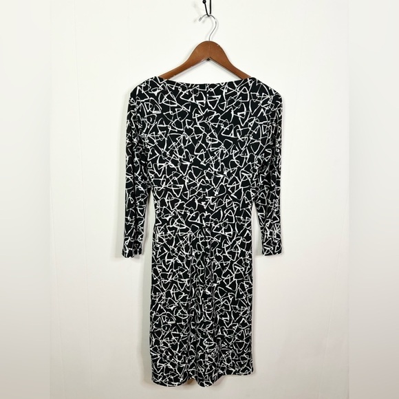 Lauren Ralph Lauren midi dress black pattern long sleeve gathered size 6 - Picture 2 of 4